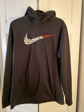 Nike Black Hoodie with White and Red Swoosh Details